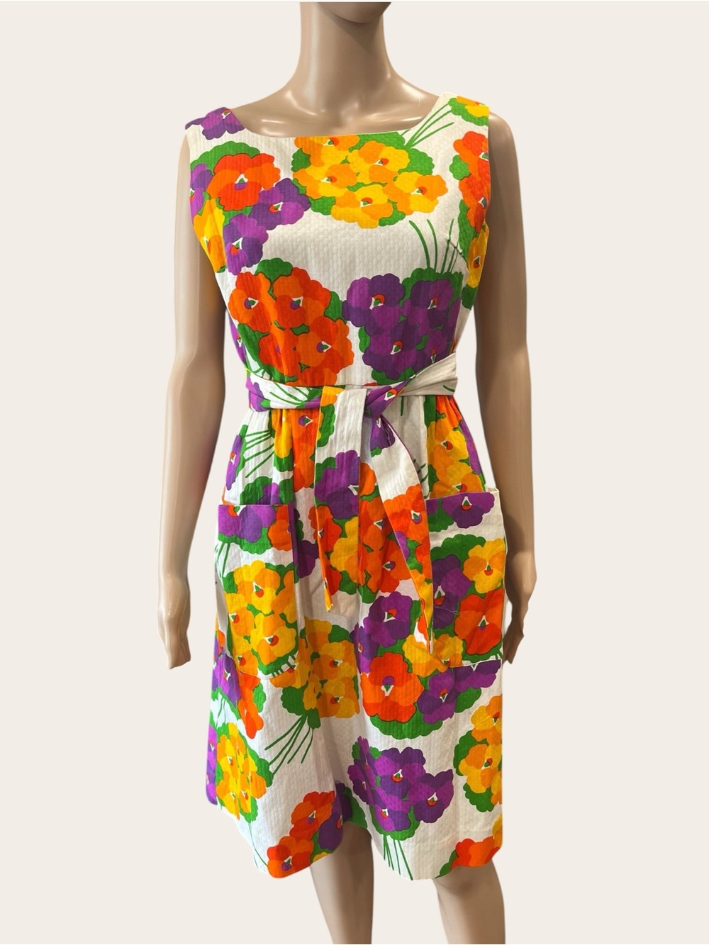 VTG 60s 70s Malia Honolulu Pop Art Floral wrap Pocket Sun Dress 10